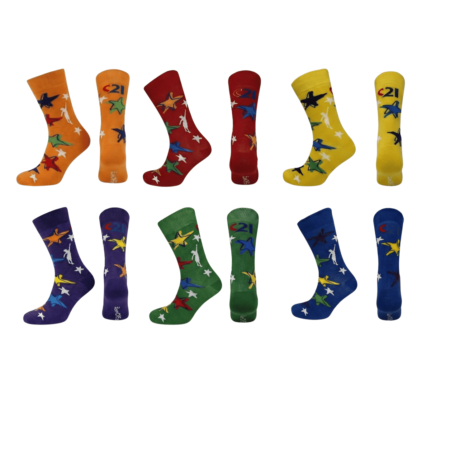 Side and back of socks in a line